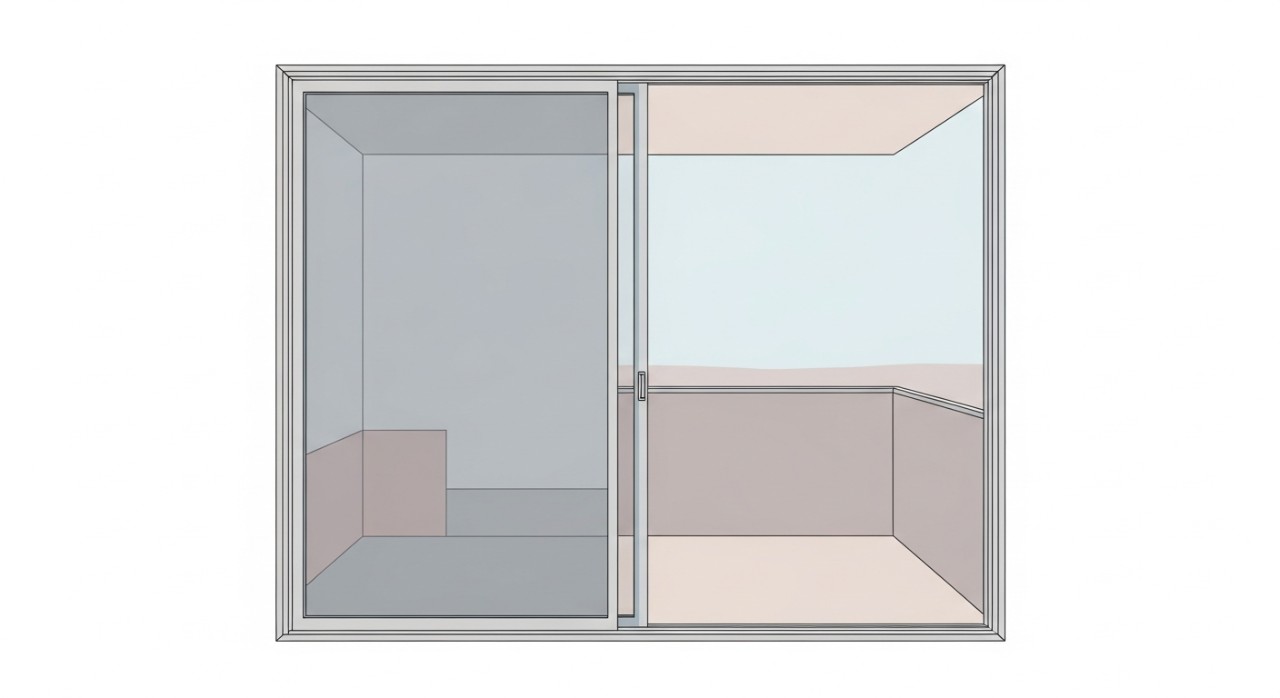 Pintu gelongsor aluminium berbingkai nipis yang memisahkan ruang dalaman dengan balkoni.